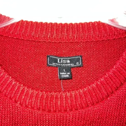 Lisa International Red Penguin Christmas Sweater Sequins and 3D Pom Poms Sz L Red Size L