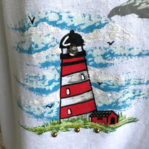 Hand Painted Lighthouses Top One Size Vintage 80s P.G.B. USA Studs Embe…