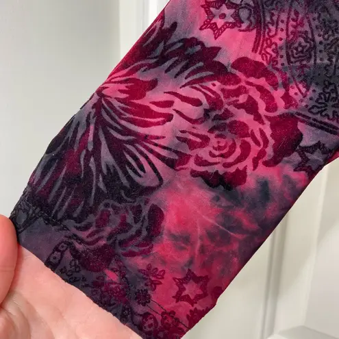 Sami & Jo EUC women’s black pinkish red velvet paisley corset blouse 3/4 sleeve