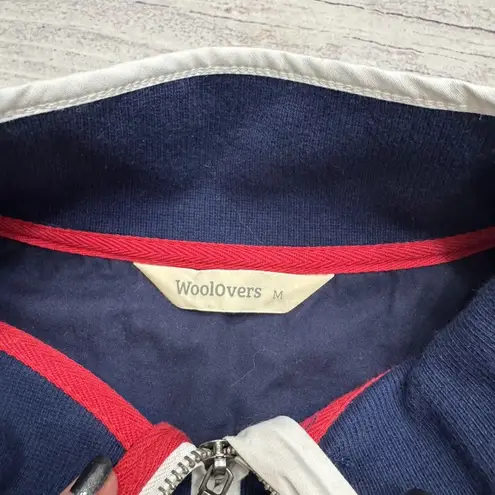 WoolOvers Organic Cotton Half Zip Sweatshirt Navy White Cherry Women’s Size M Blue Size M