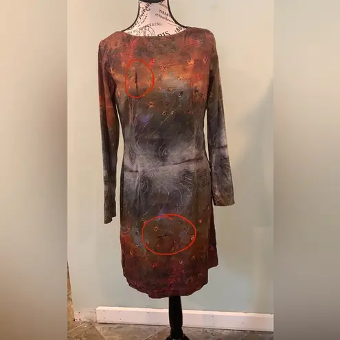 Adventures des Toiles Watercolor Long Sleeve Dress Women’s 36 Appr. Small Medium Red