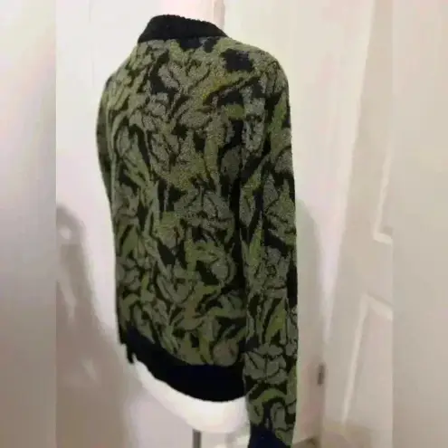 Joie  $278 Wool Junot Crewneck Pullover Caviar Green Black Sweater Twee Preppy