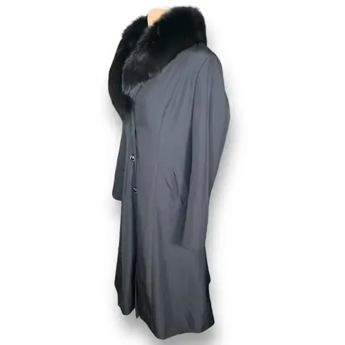 St. John Black Long Coat Removable Real Fox Fur Collar Luxe Winter Elegance 12