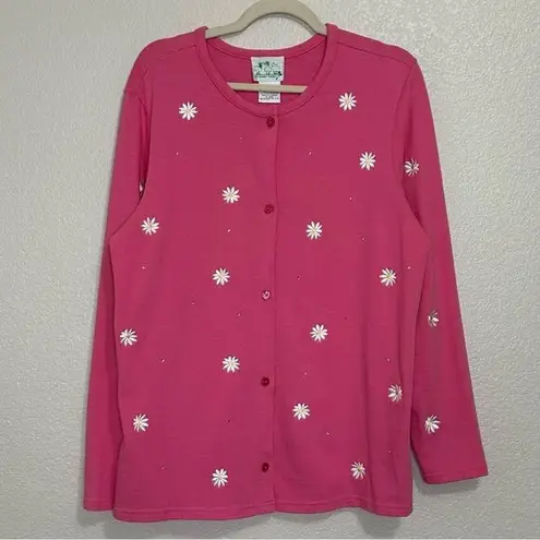 Quacker Factory  Pink Embroidered Floral Cardigan