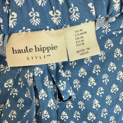 Haute Hippie Blue White Drawstring Waist Lightweight Satin Pajama Shorts Size M