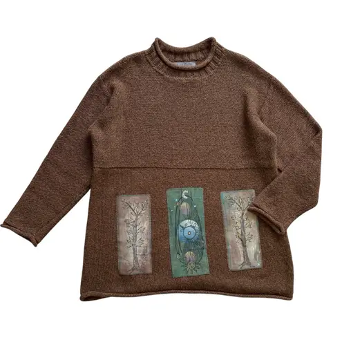 Blue Fish Vintage Wool Handmade Patch Sweater Tunic Brown Sz 3