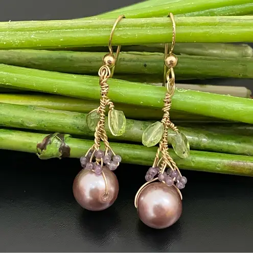 Handmade 14/20 GF Gold-filled Faux Pearl Wire Wrap Beaded Drop Earrings 4g