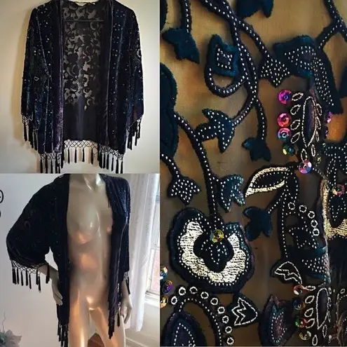 Laura Ashley SILK Velvet sheer rainbow sequin cardigan