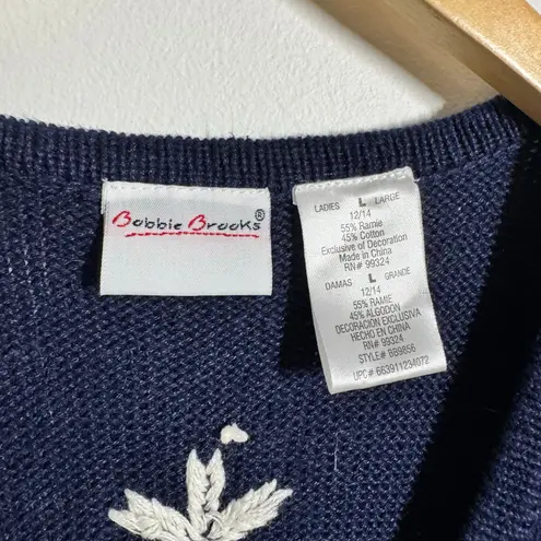 VINTAGE 90s Bobbie Brooks Schnauzer Cardigan L Cottagecore Knit Sweater Vest Blue Size L