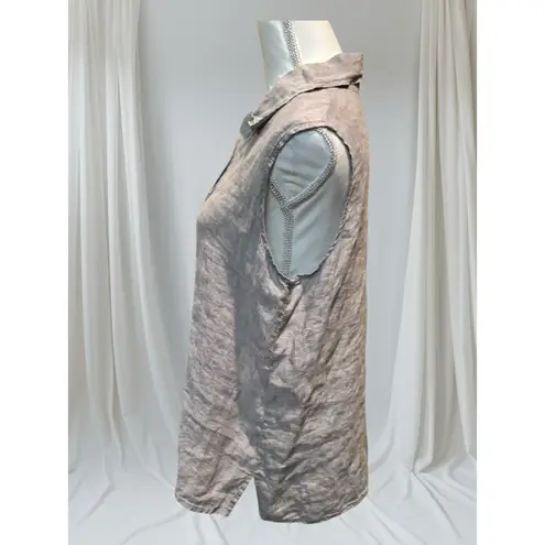 Flax ‎ by Jeanne Engelhart Womens Gray  Sleeveless 100% Linen Button Shirt Small