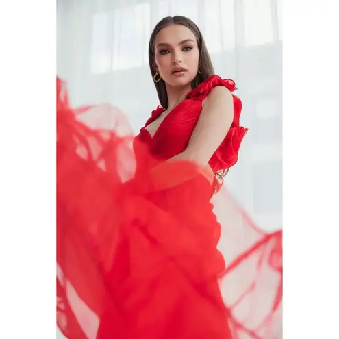 Mac Duggal NWT  67911 Red Ruffle Tiered Cut-Out Chiffon Gown Size 4 - Image 4