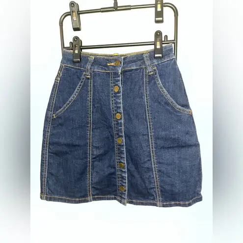 BLANK NYC Blue A-Line Jean Skirt Snap Buttons Rodeo Western Chic Cotton Rayon 24