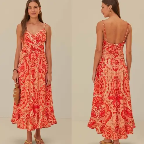Farm Rio Jaipur Crossover Linen Blend maxi sun dress size L