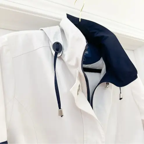 Mackintosh New England Poplin Nautical Rain Jacket Blue White Striped Medium