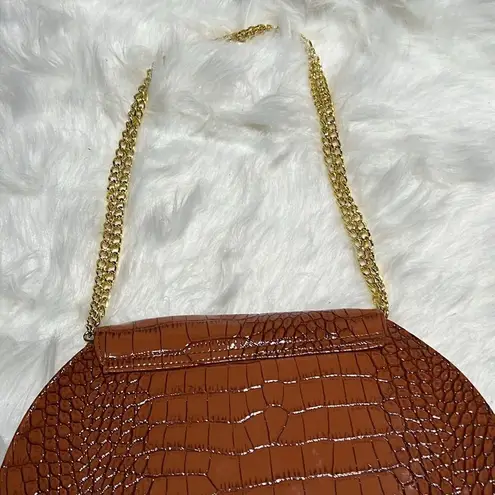 Joy & Iman Orange Crocodile Embossed Bag with Gold shoulder strap B91 Brown