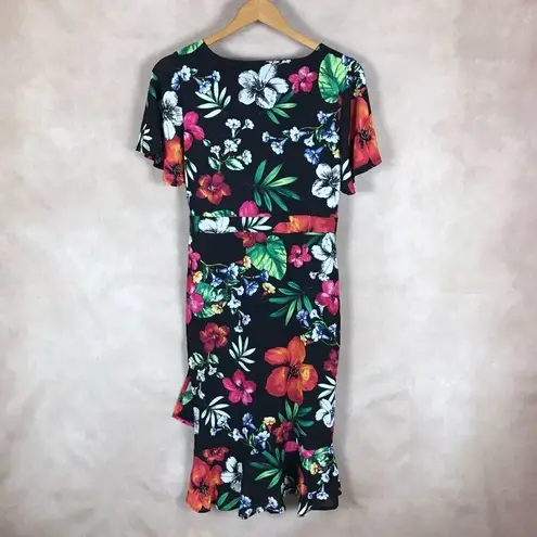 Thalia Sodi Black Floral Faux-Wrap Ruffled Dress NWT SMALL
