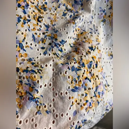 CeCe Cream Ruffled 3/4 Sleeve Blouse eyelet lined colorful floral summer casual