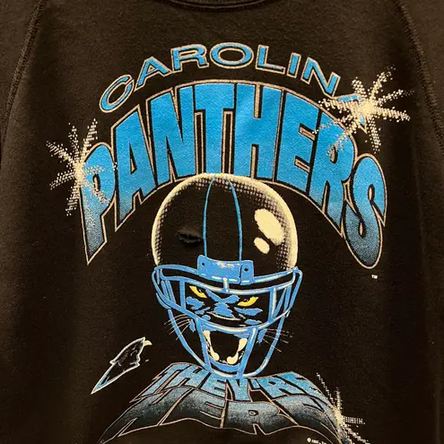 The Vintage Shop Vintage 1993 Carolina Panthers They’re Here! 1993 Raglan Cut Black Sweatshirt L - Image 2