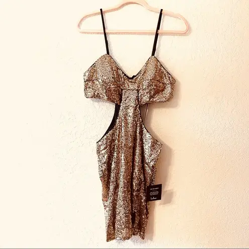 NWT Lulus Luxe Gold Sequin Cutout Bodycon Mini Dress. Size L