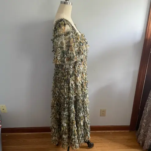 Mac Duggal Multicolor Short Sleeve Micro Ruffle Tea Length Dress- Size 16 NWT