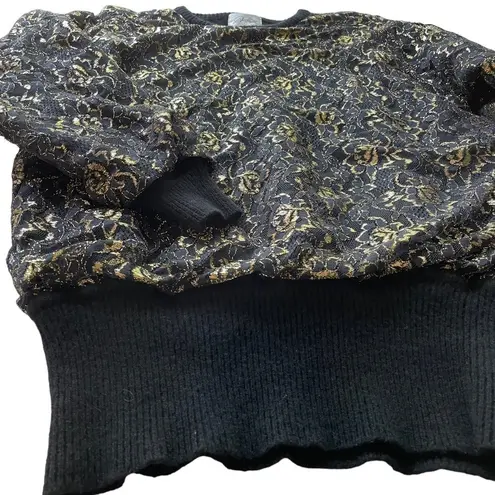 Destinee Wool Pullover Sweater Black Gold size Large Floral Lace Vintage punk