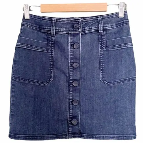 prAna  Button Front Denim Jean Skirt Organic Cotton Medium Wash Women’s Size 2