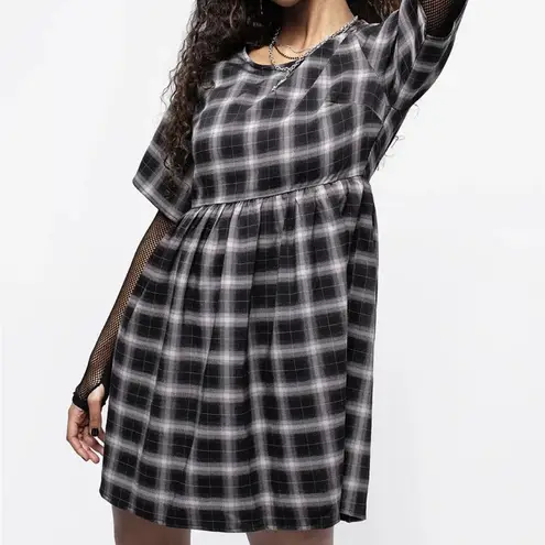 Disturbia Billie Check Mini Smock Dress Black Plaid Flannel Grunge Goth Punk Size 2