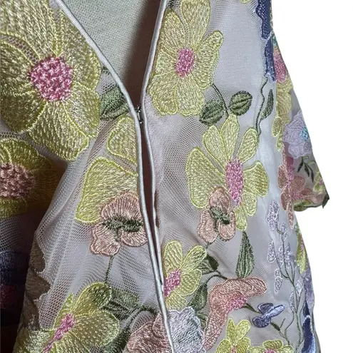 Boston Proper Pastel Embroidered Mesh Three Quarter Sleeve Hip Length Duster XL