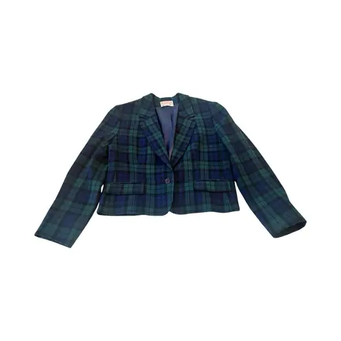 Pendleton Vtg Woman's Green Tartan Plaid Petite Virgin Wool Sports Blazer Jacket