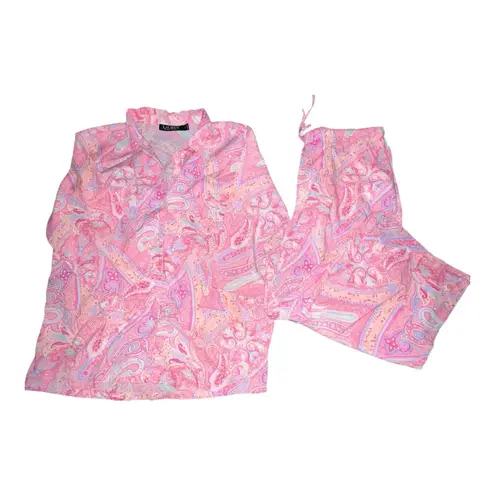 Ralph Lauren Lauren  Printed 3/4 Sleeve Capri Pants‎ Pajama Set Pink Paisley Med