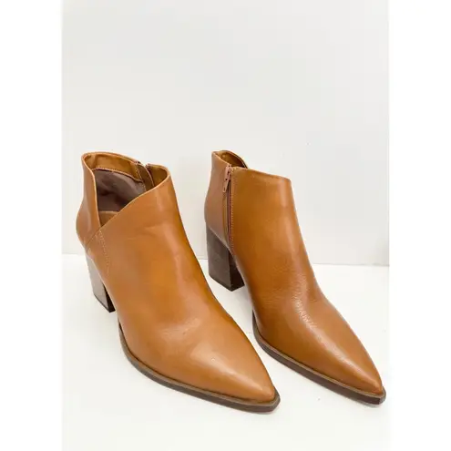 Arezzo Boots Size 9.5B Leather Pointed Toe Block Heel Pull On Booties NEW Brown