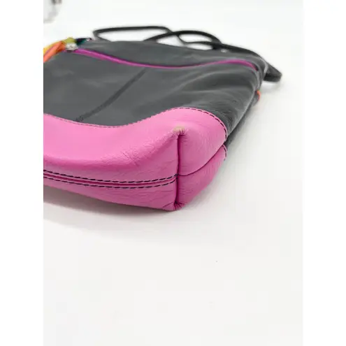 ILI New York Leather Crossbody Bag Colorblock Pink Black Tassel Y2K Retro Chic Black