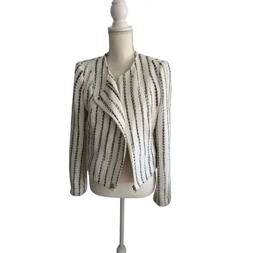 Lucy Paris Cream Blue Striped Boucle Blazer Jacket Size Medium