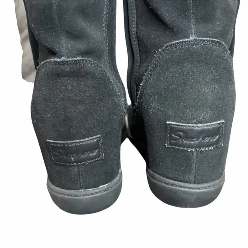 Skechers  Plus 3 Pulley Winter Boots Womens 8 Black Suede Hidden Wedge Cozy Fall