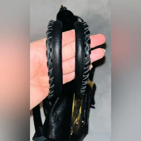 Aimee Kestenberg Leather Gold/Black Satchel Handbag