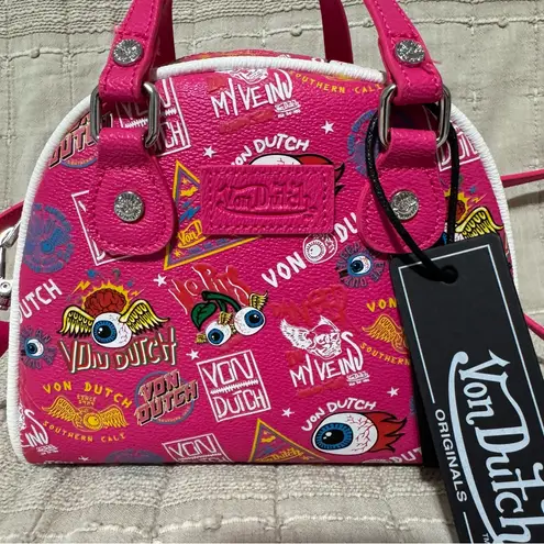 Von Dutch Jax Hot Pink and Black Graphic Bowling Luxury Bag