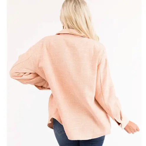 Lime Lush Andree Oversized Pearl Button Down Tweed Shacket Peach M