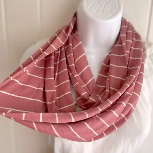Luxurious Mauve Pink Super Soft Stretchy Jersey Striped Infinity Scarf EUC