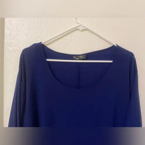 American City Wear Women’s 3/4 sleeve Blouse Top Shirt 3X Color Blue Round Neck