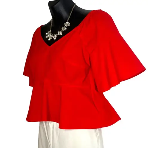 Club Monaco Ulmera Papaya Red Crop Off the Shoulder Top Size 0 XS Peplum