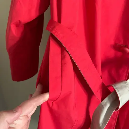Vintage 80s/90s Mulberry Street Red Trench Coat Belted Jacket Contrast Collar Size 14