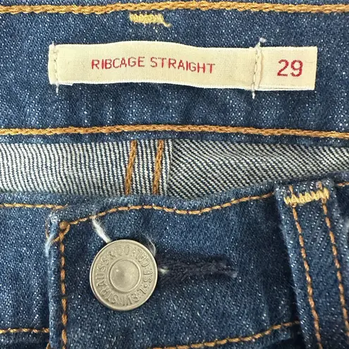 Levi's  Premium Ribcage Straight Jeans Womens Size 29 Dark Wash Denim Button Fly