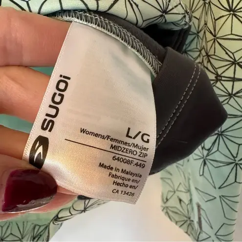 Sugoi Women’s Large Cycling Fleece Top Long Sleeve Aqua Midzero 1/4 Zip EUC Green