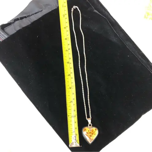 Sterling Silver 925  And Mixed Baltic Amber Heart Necklace