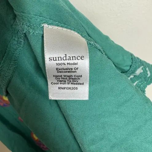 Sundance Dress Womens Small Green Embroidered Boho Maxi Tassel Tie Modal Beach