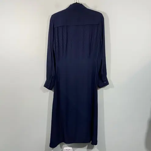 Sandro Paris Women Navy Swiss Dot Long Sleeve Button Up Midi Shirt Dress Size 38