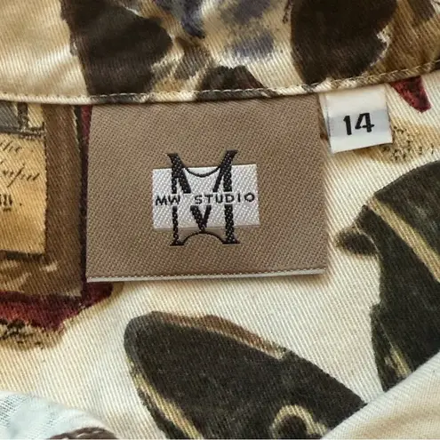 Vintage MW Studio Womens Baseball All Over Print 100% Cotton Button Up Shirt 14