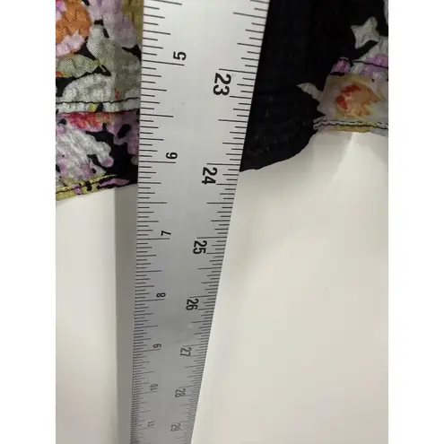 Rebecca Taylor Boquet Black Floral Silk Smocked Neck Long Sleeve Blouse Size S