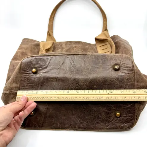 American West TrueLu Brown Leather Tote Bag Purse Denim Lined Shoulder Bag