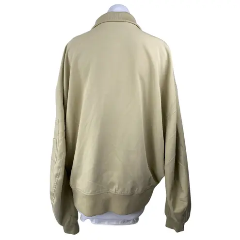 We Wore What Khaki Tan Twill Collared Long Sleeve Full Zip Bomber Coat Jacket Sz M